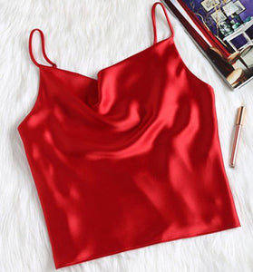 red satin cami top