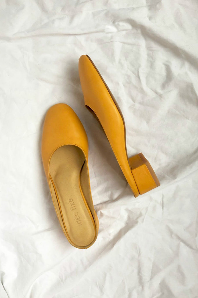 yellow leather mules