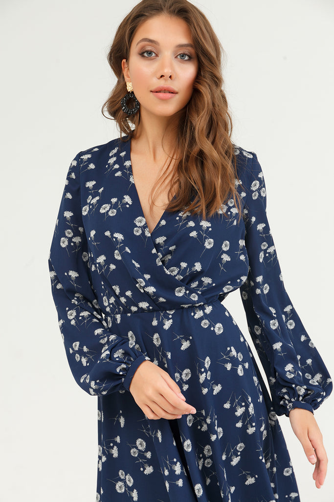 blue midi floral dress