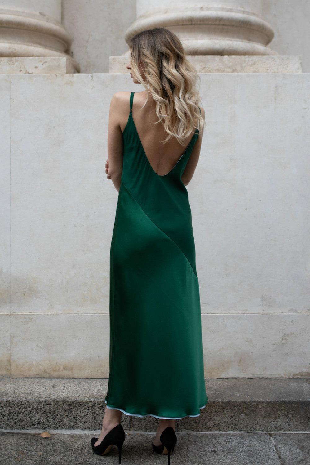 emerald silk slip dress