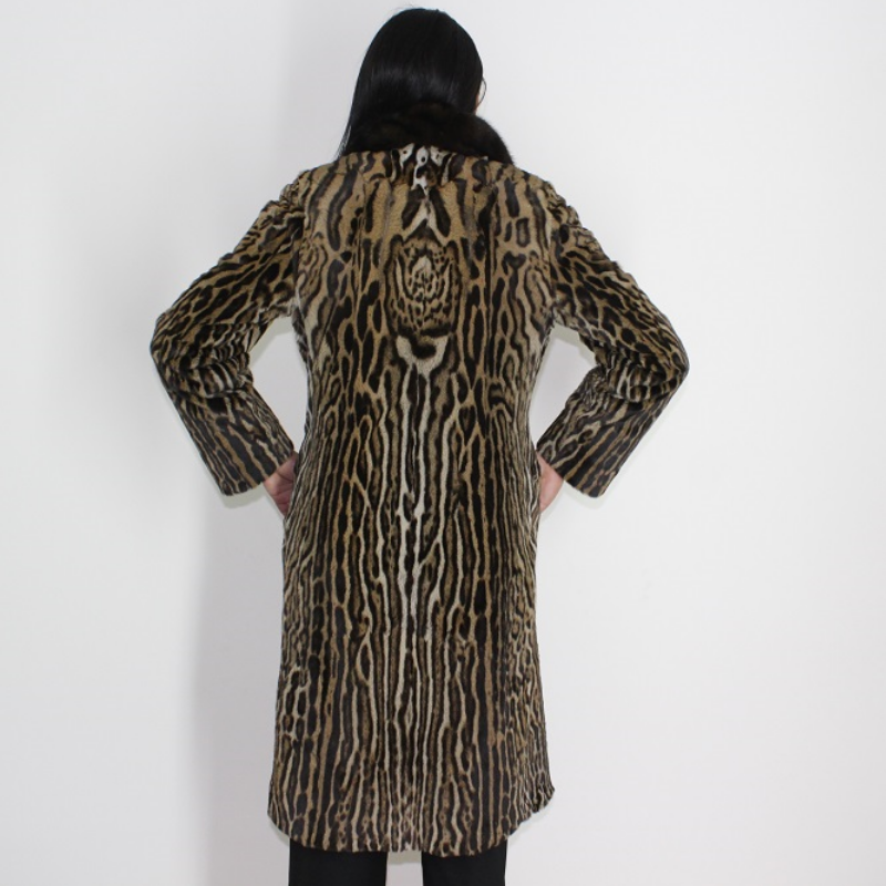 OMIKRON Ocelot coat with brown mink collar
