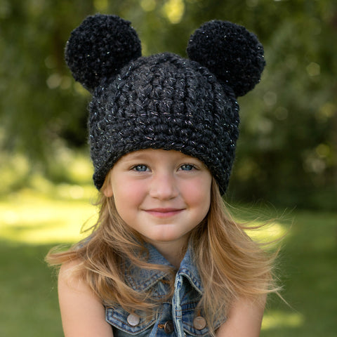 Two Seaside Babes 2019 Fall Collection - Charcoal Sparkle Double Pom Beanie