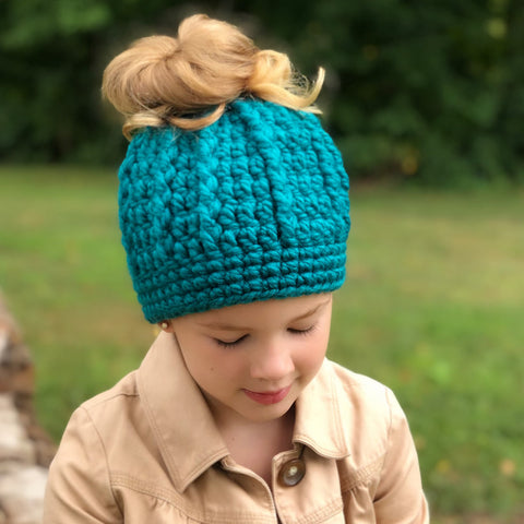 Two Seaside Babes 2019 Fall Collection - Teal Messy Bun Ponytail Beanie