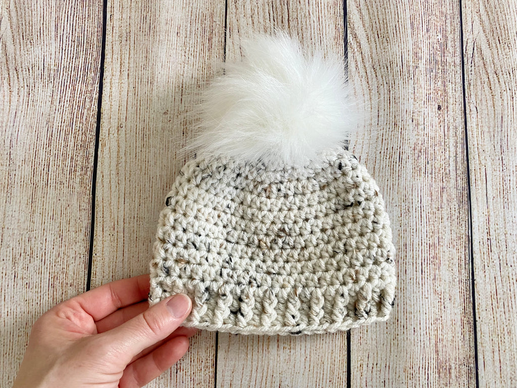 oatmeal pom pom hat