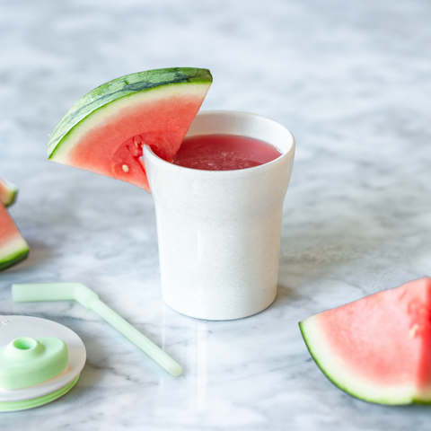 Watermelon drink in miniware cup for summer fruit recipes for kids blog