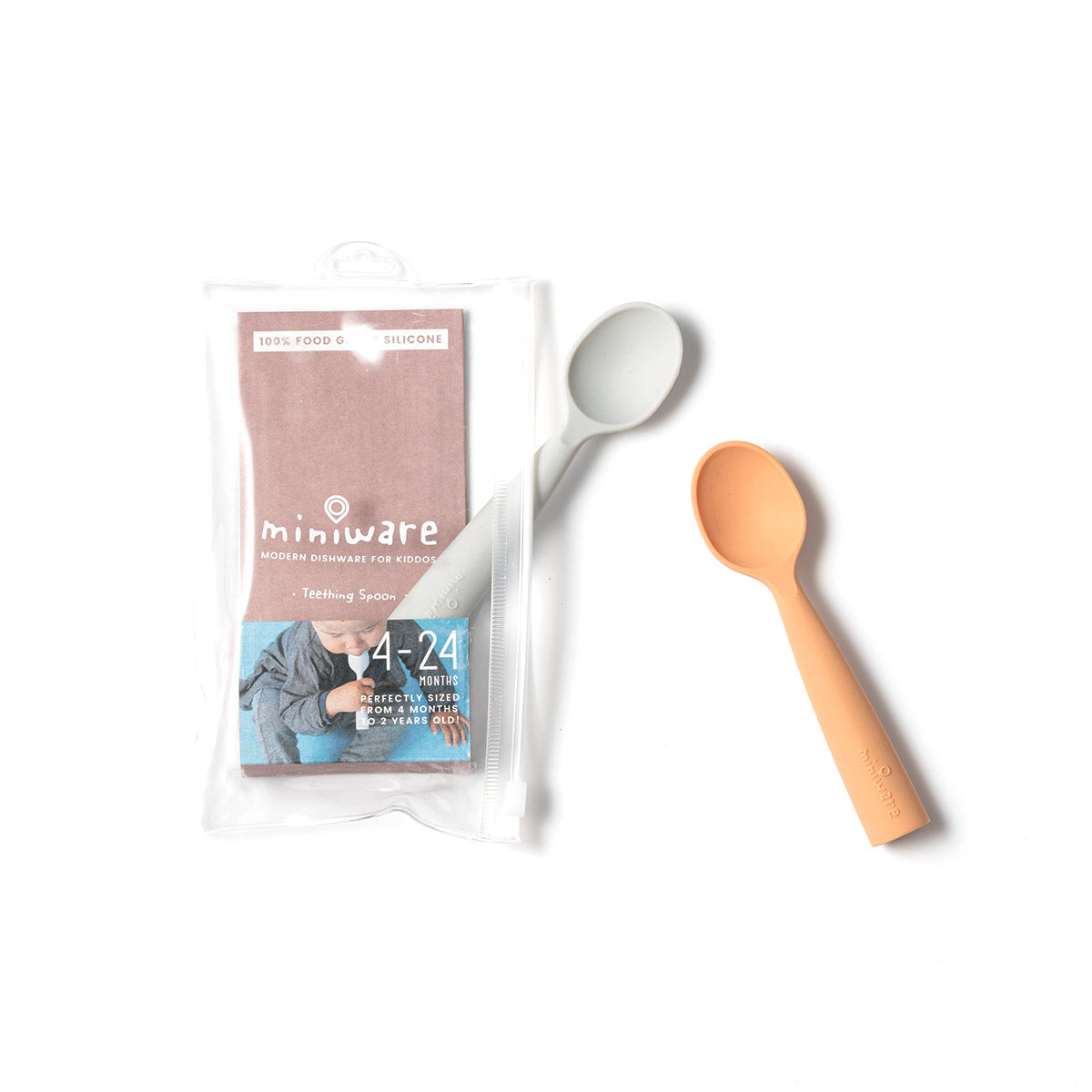 Miniware Silicone Teething Spoon Set - Gray & Aqua