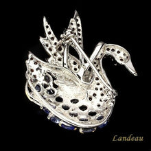 Load image into Gallery viewer, tanzanite rhodolite garnet gold on sterling sterling silver swan brooch
