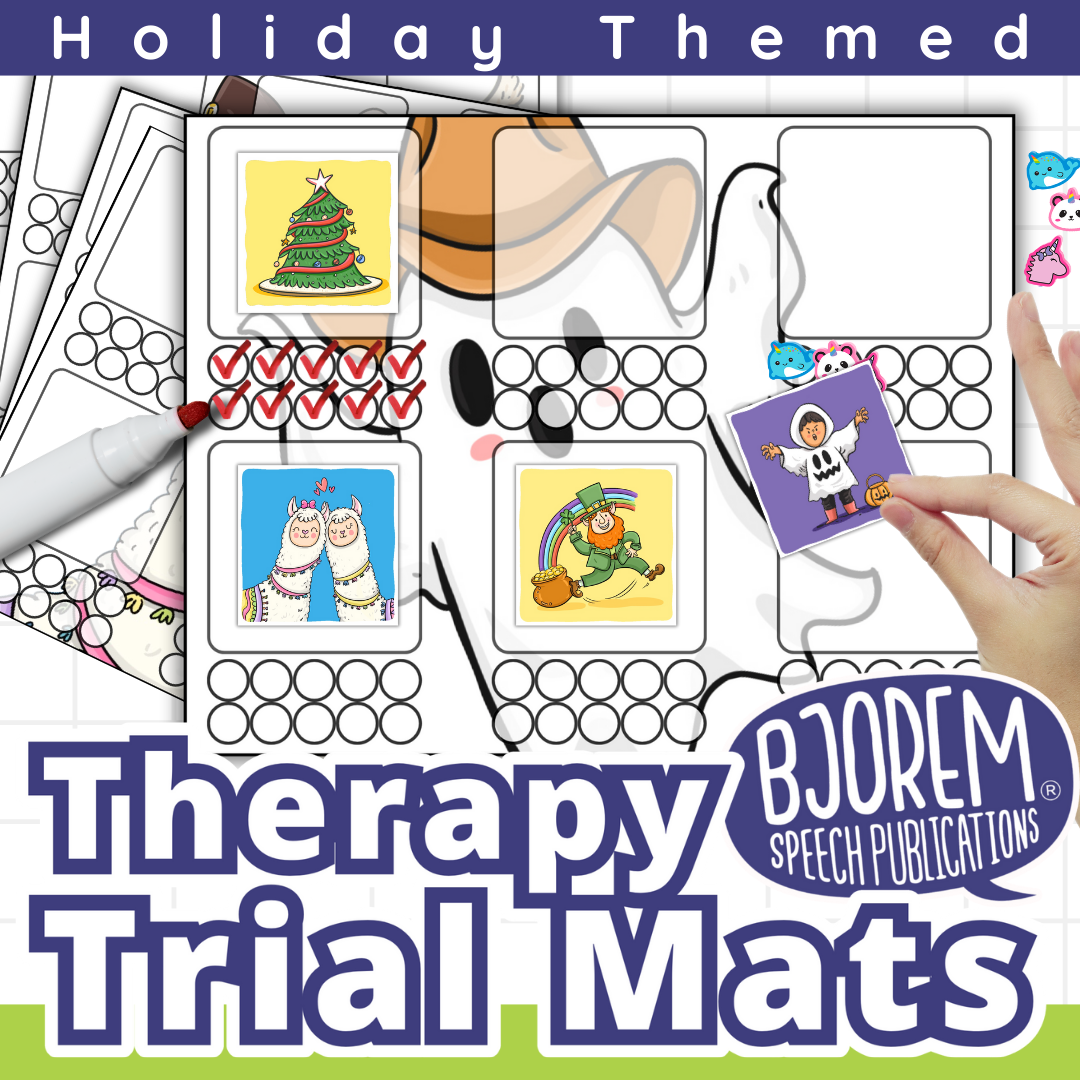 Holiday Themed Therapy Trial Mats for Speech Therapy | No Prep, Print & Go | Bjorem Speech Digital Download
