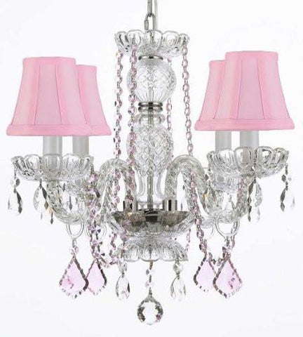 Crystal Chandelier Lighting With Pink Color Crystal And Pink Shades - J10-Pinkshades/B2/26098/4