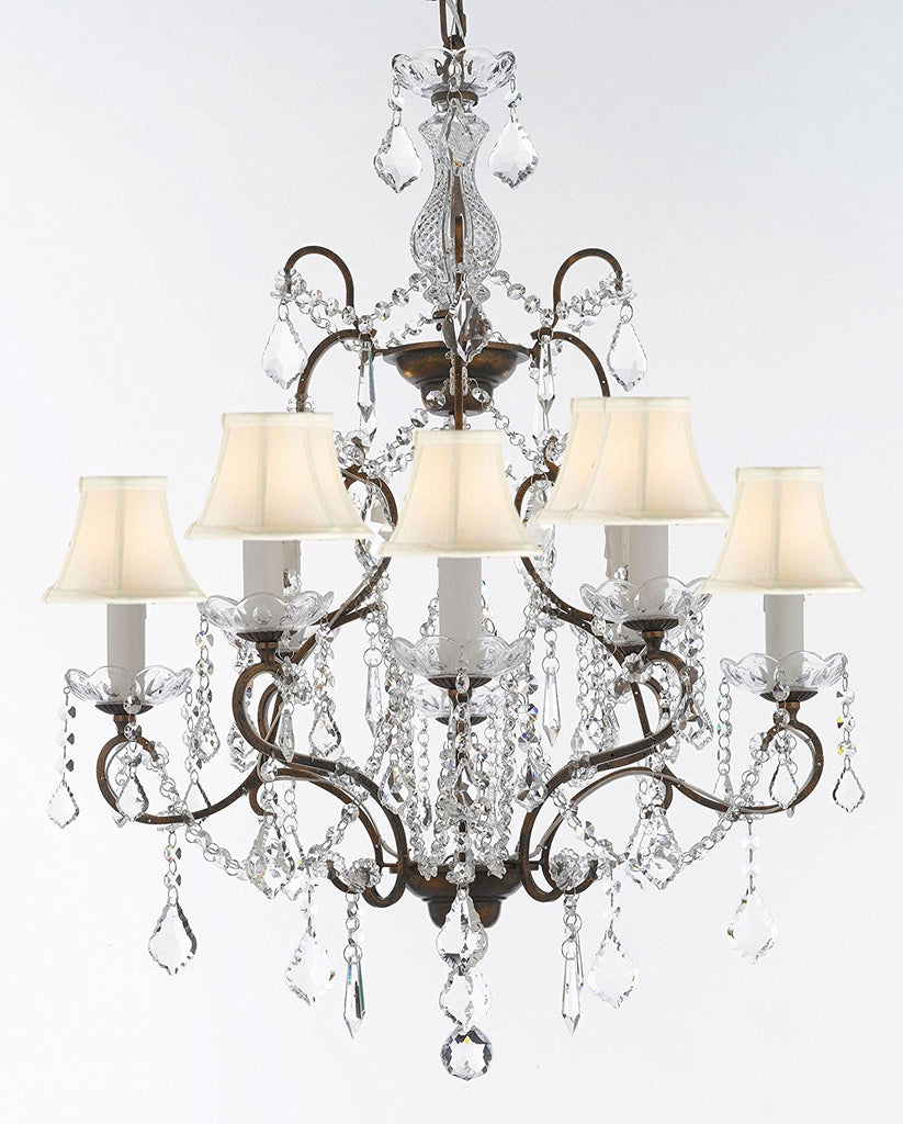 Ivory White Finish Mini Chandelier Wrought Iron Ceiling