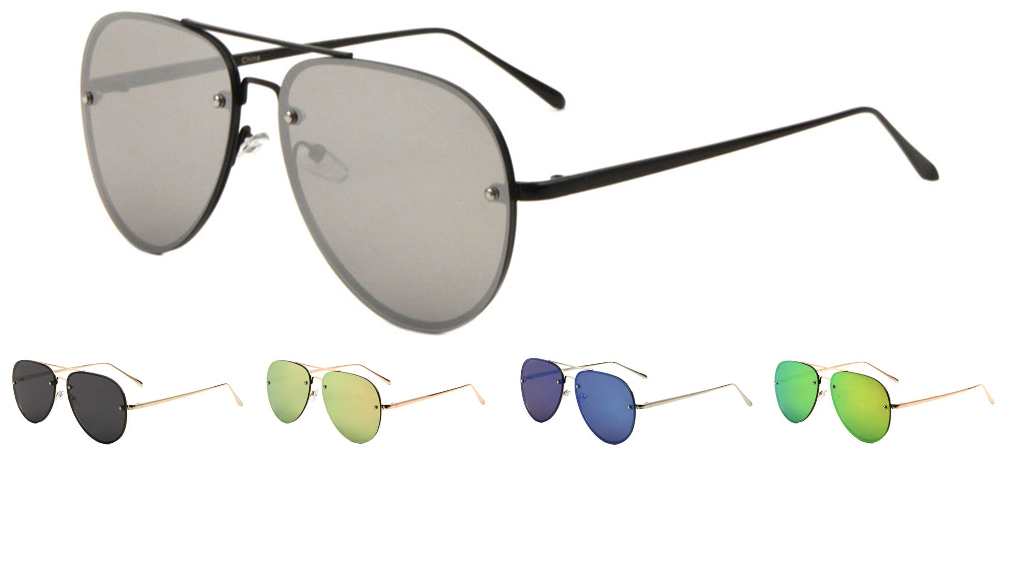 Rimless Aviators Color Mirror Stylized Nose Bridge Fashion Wholesale S -  Frontier Fashion, Inc.