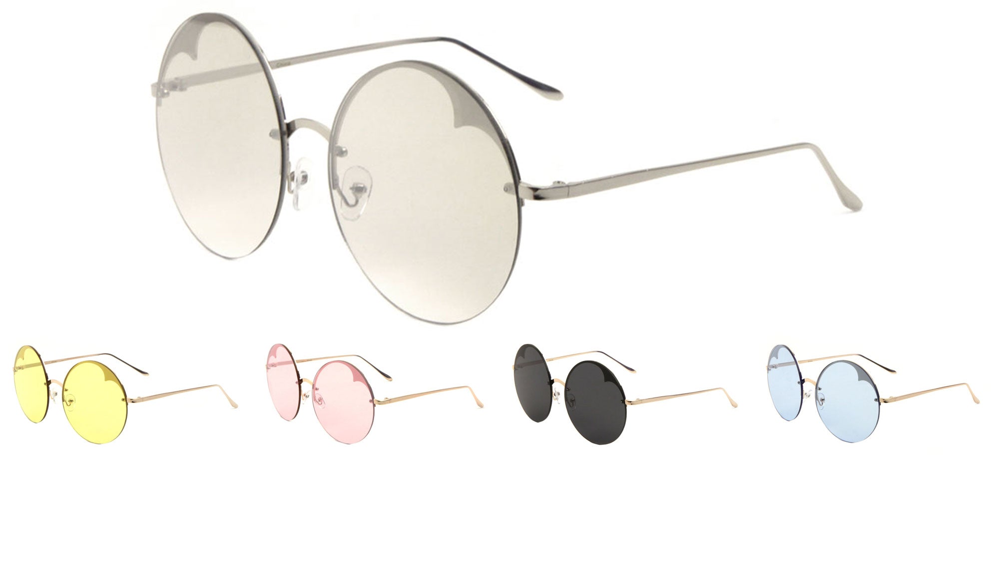 Rimless Round Color Lens Wholesale Bulk Sunglasses - Frontier Fashion, Inc.