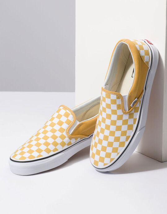 vans classic slip on yellow checkerboard