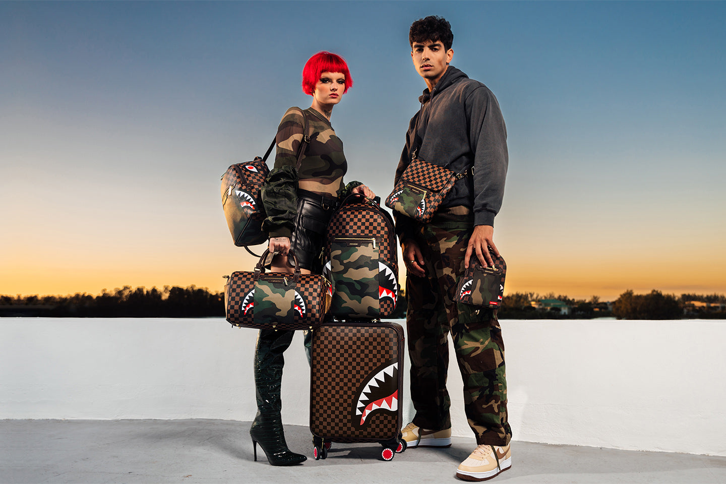 Sprayground Sharks in Paris Gold Rivet Polaris Savage Backpack