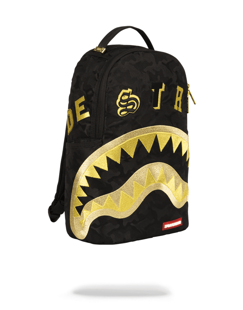 sprayground black and gold backpack