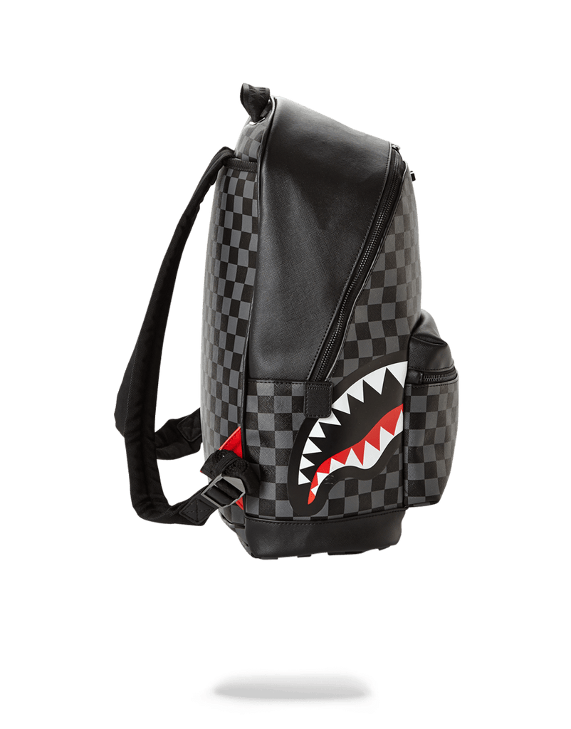 black and grey checkered backpack