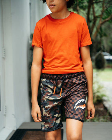 KIDS CAMO CHECKERED SWIM TRUNKS – SPRAYGROUND®