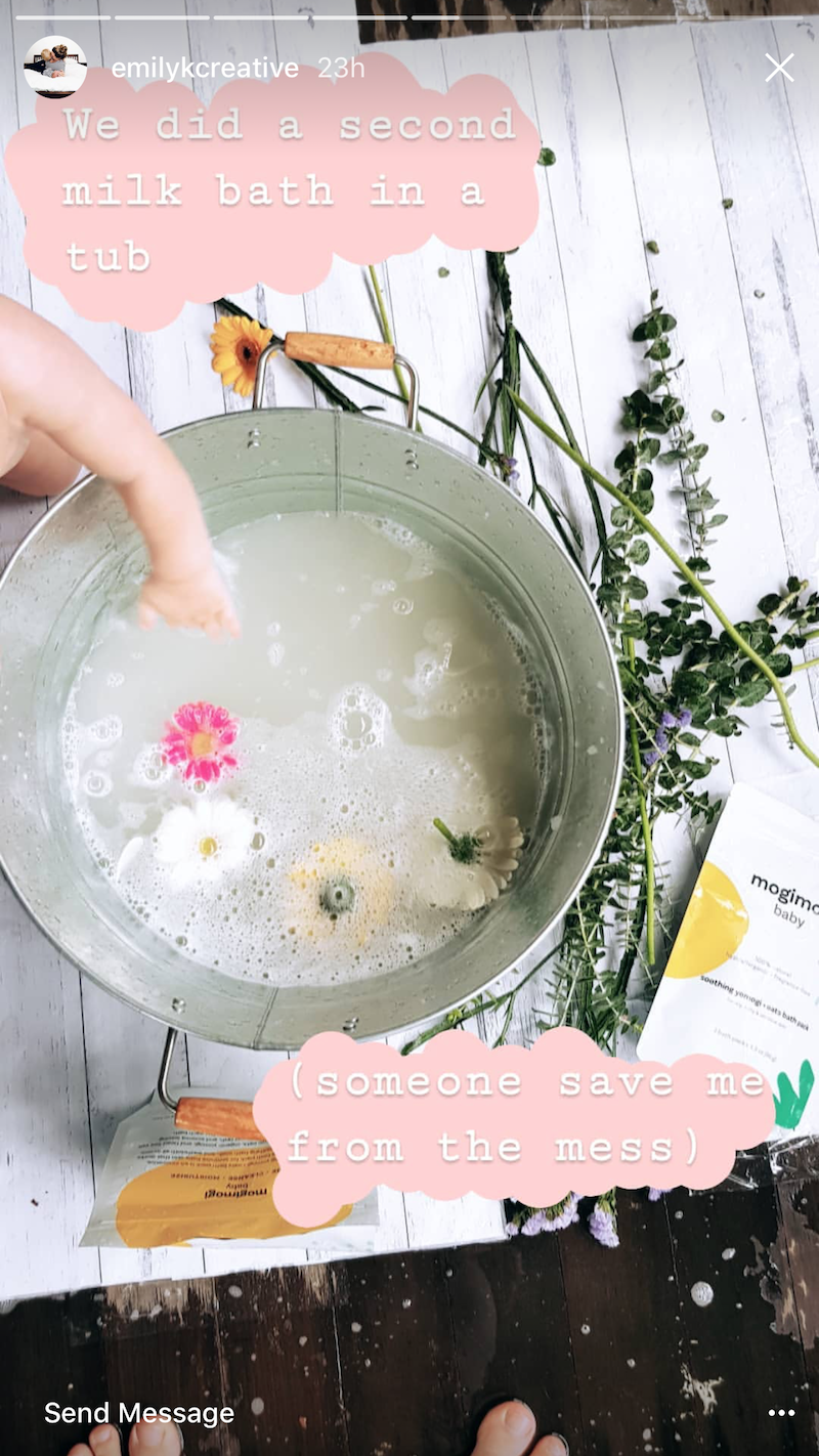 baby bath photo session using metal bucket 