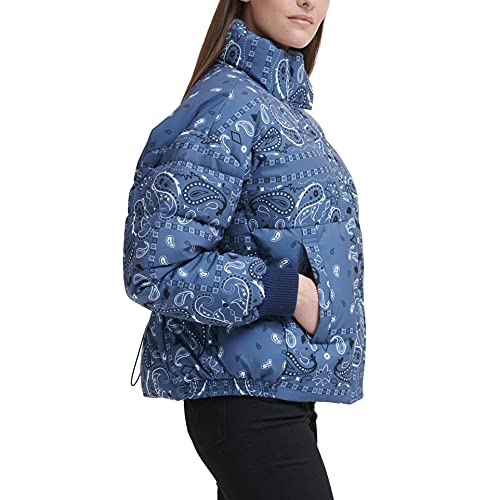 Levi´s Women´s Cinch Waist Puffer Jacket， Blue Bandana Print， Large-