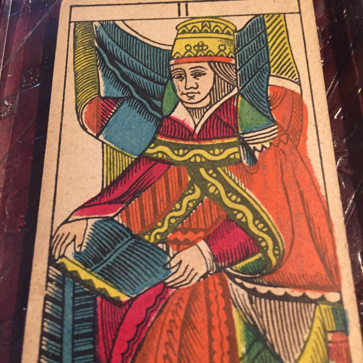 The High Priestess” Original Antique Hand Painted Tarot Card 1890s