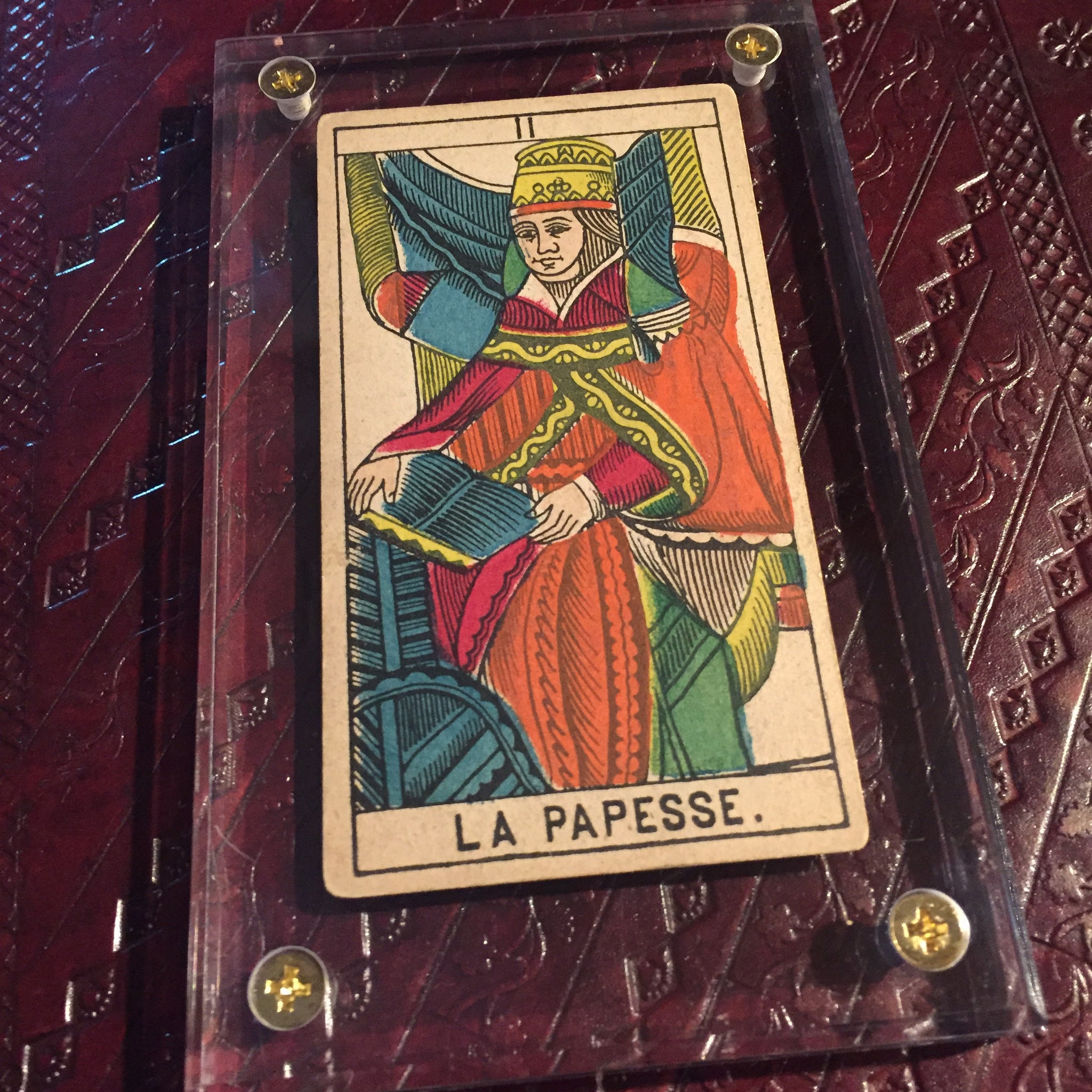 The High Priestess” Original Antique Hand Painted Tarot Card 1890s