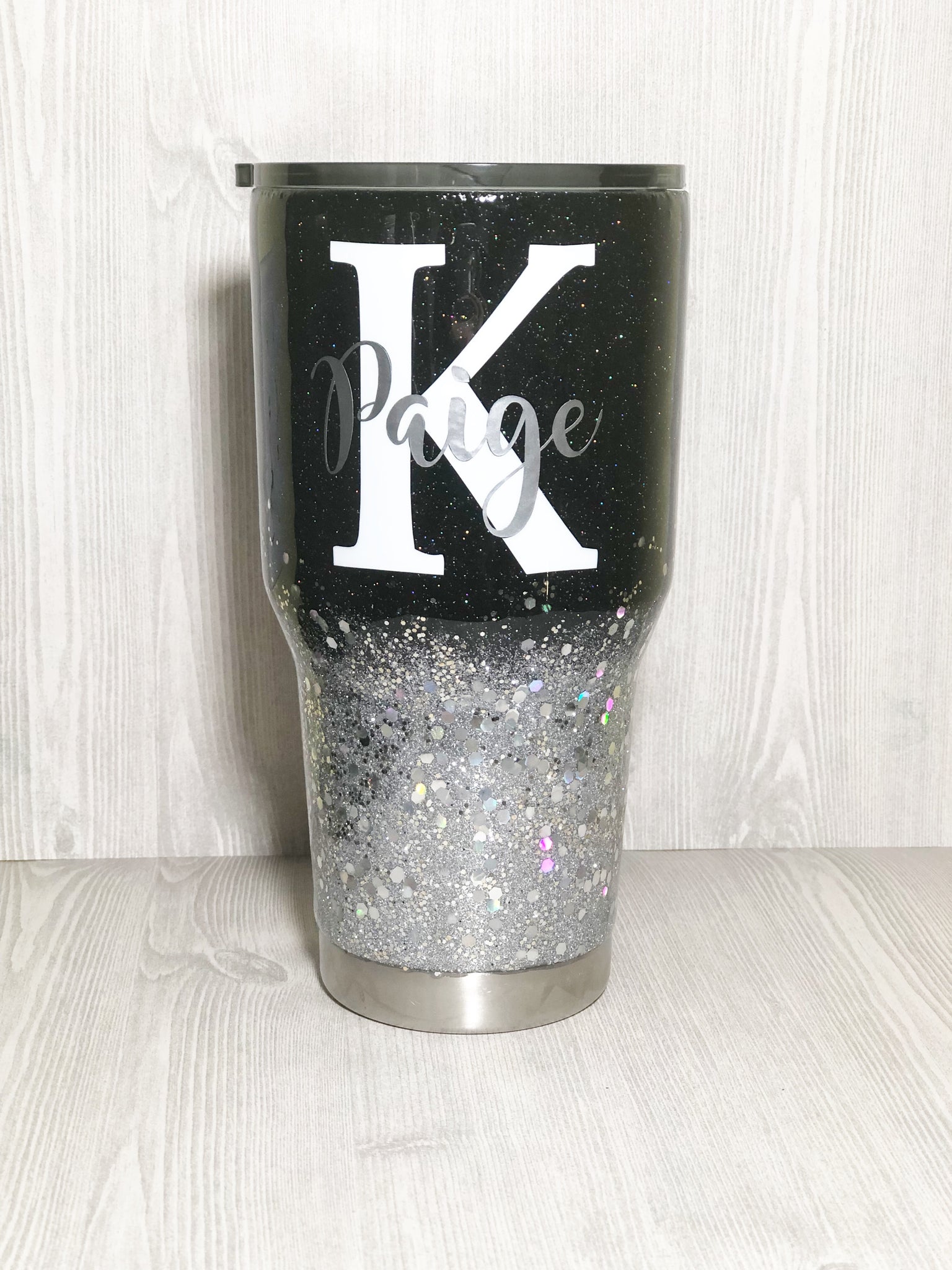 Black And Silver Chunky Glitter Tumbler Olivia Kate Designs