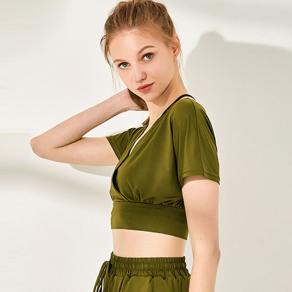 V-neck short sleeve women yoga top