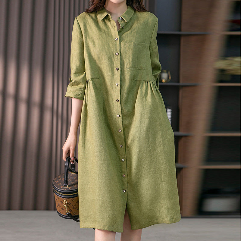 Elegant single-breasted solid color shirt dresses