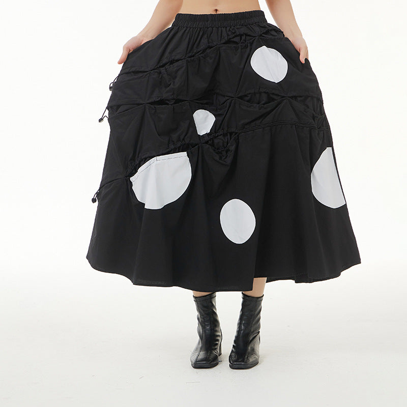 Casual dot print smock elastic waist skirts