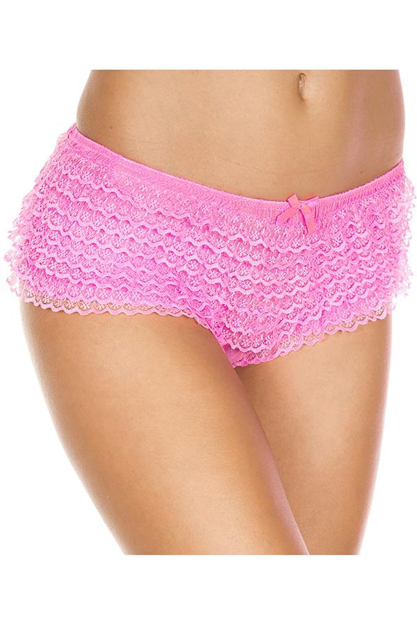 Mesh Lace Ruffle Trim Tanga Short