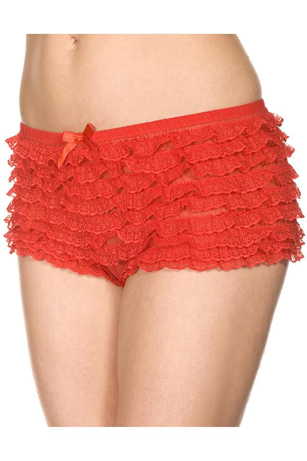 Mesh Lace Ruffle Trim Tanga Short