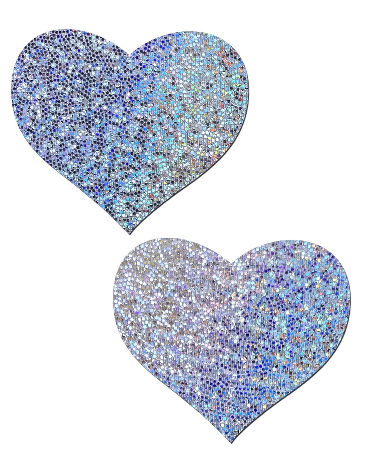 Love: Silver Glitter Hearts Nipple Pasties