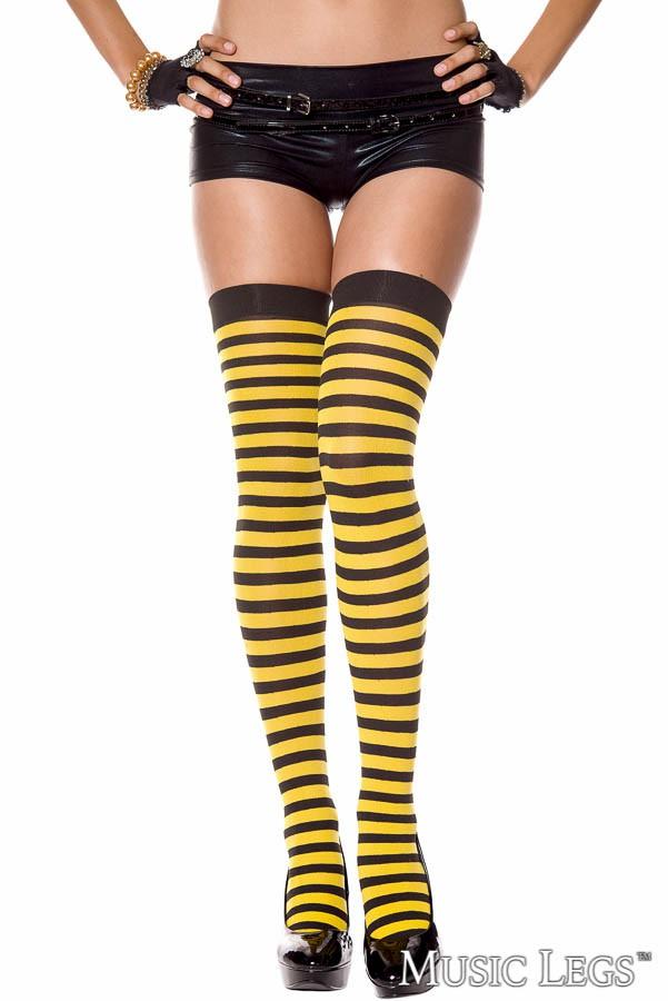 Opaque Striped Thigh Hi