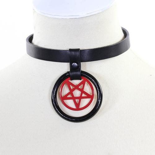 GENUINE LEATHER PENTA RING CHOKER