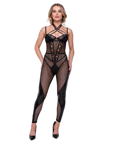 Sheer Mesh Detailed Jumpsuit with Zipper Closure