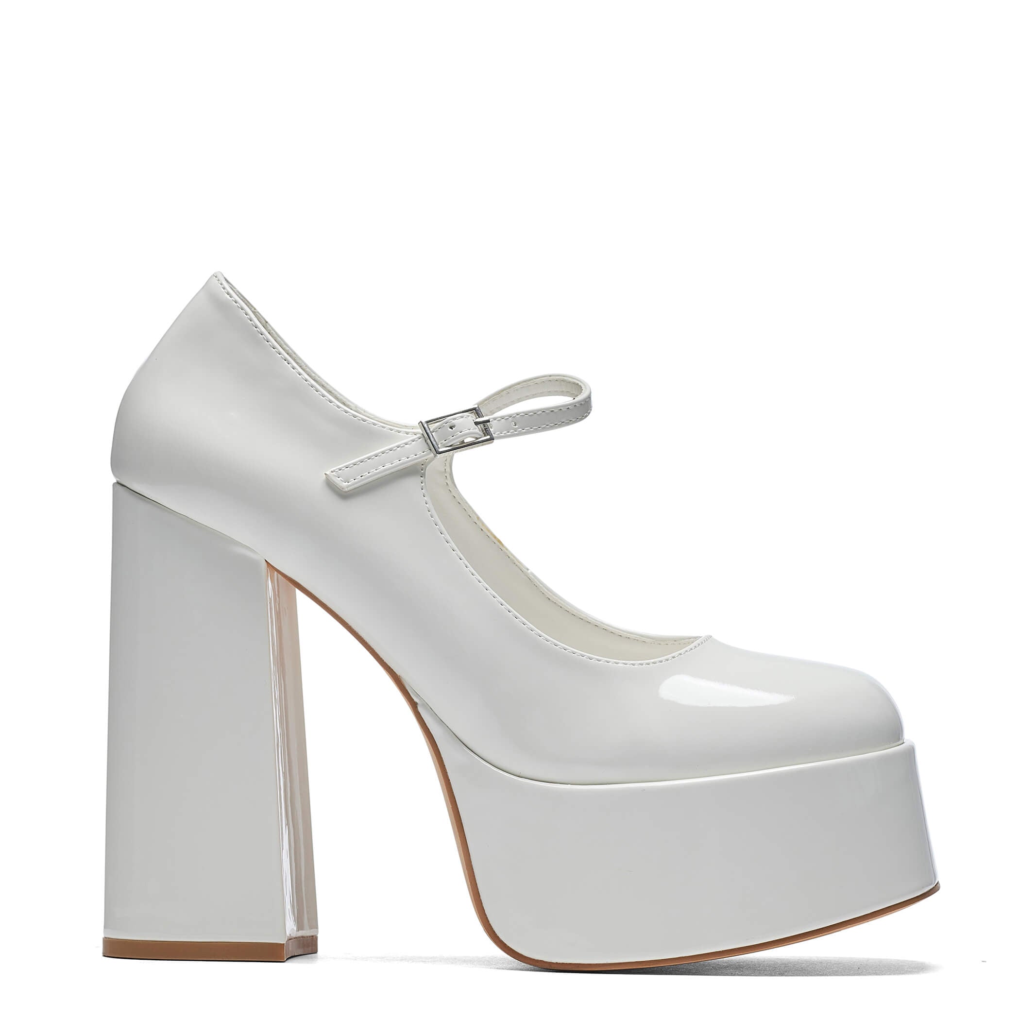 Darkbloom White Patent Platform Heels