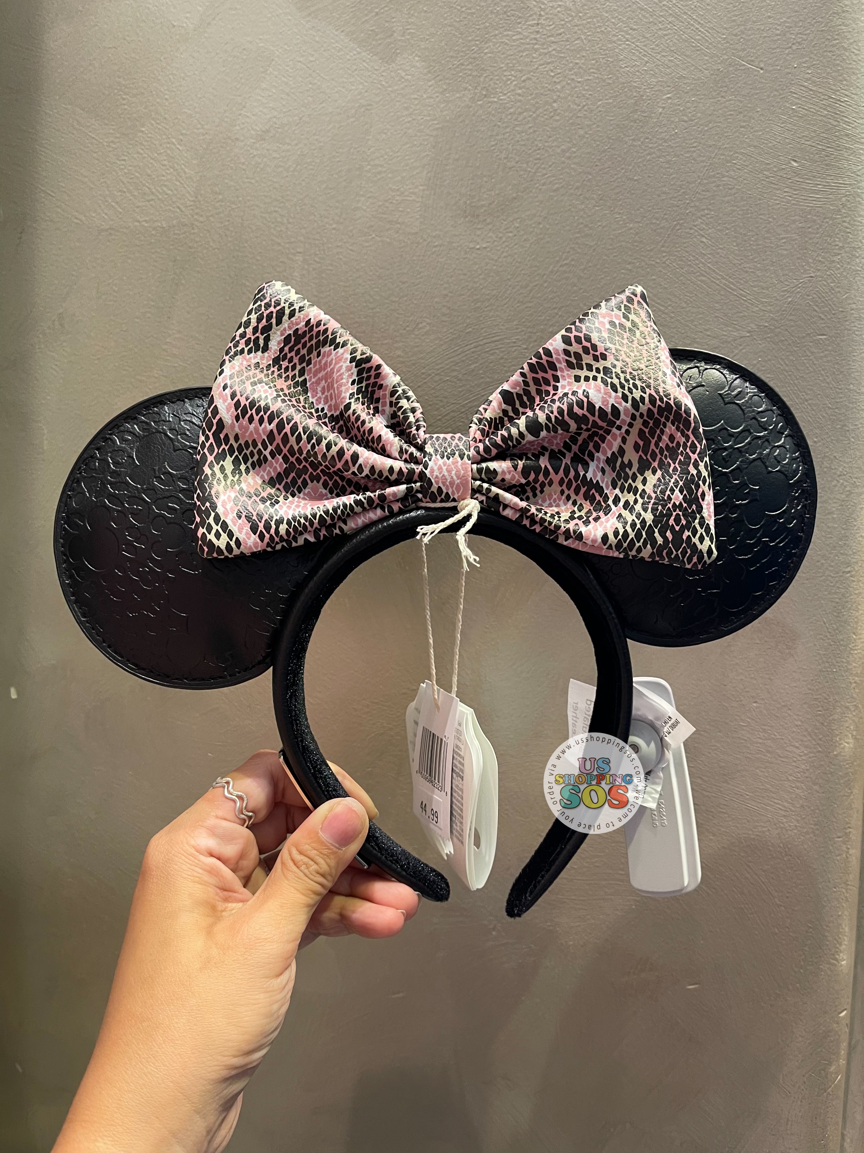 DLR/WDW - Wild About Disney - Minnie Pink Animal Print Bow Embossed Ear Headband