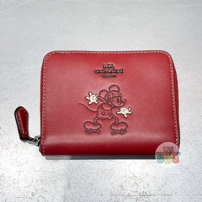Wdw Coach Hand Painted Mickey Small Round Zip Wallet Red Usshoppingsos