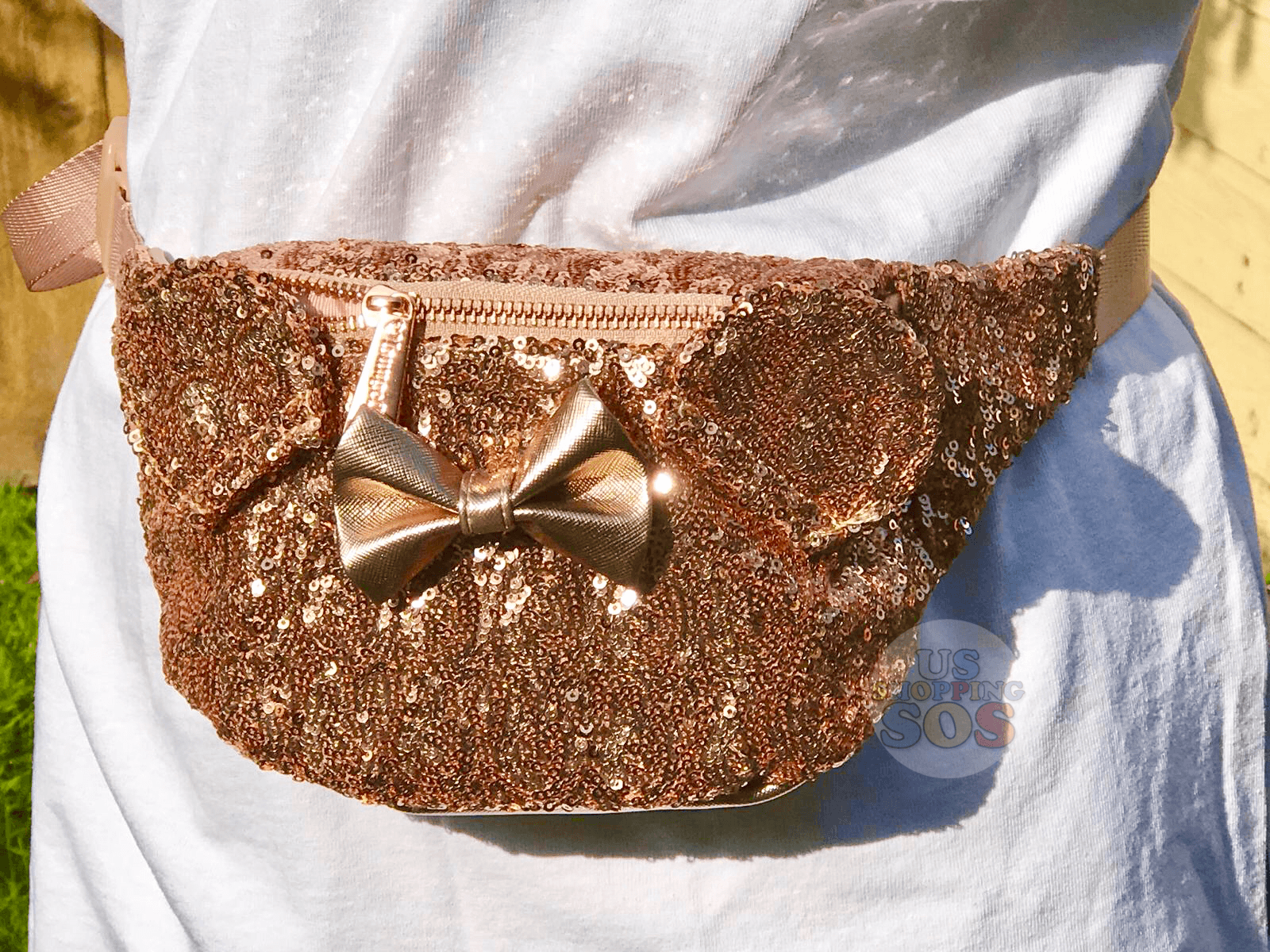 rose gold sequin fanny pack