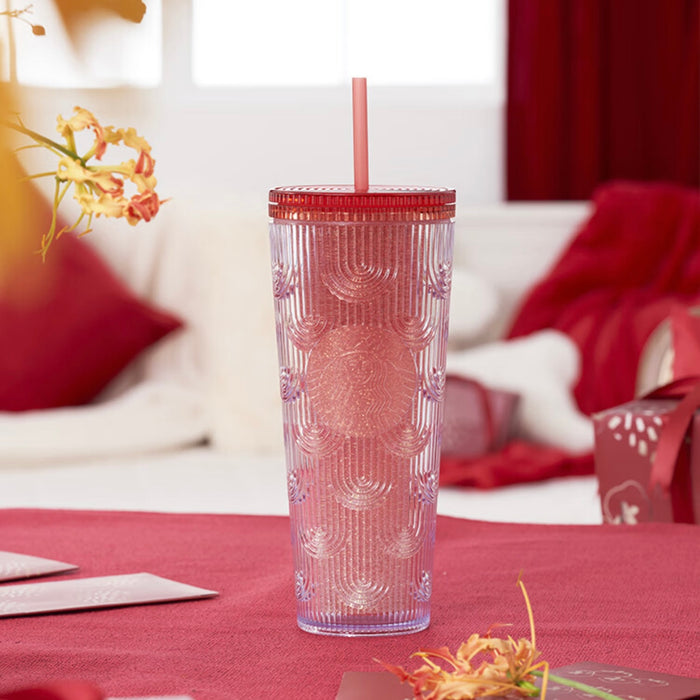 Starbucks China - New Year 2023 - 8. Embossed Ombré Red Plastic Cold-Cup  Tumbler 710ml