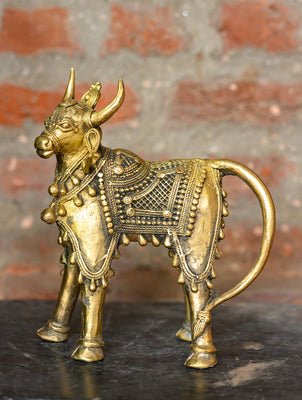 Five-Legged Holy Cow Brass Figurine Made with Dhokra Art