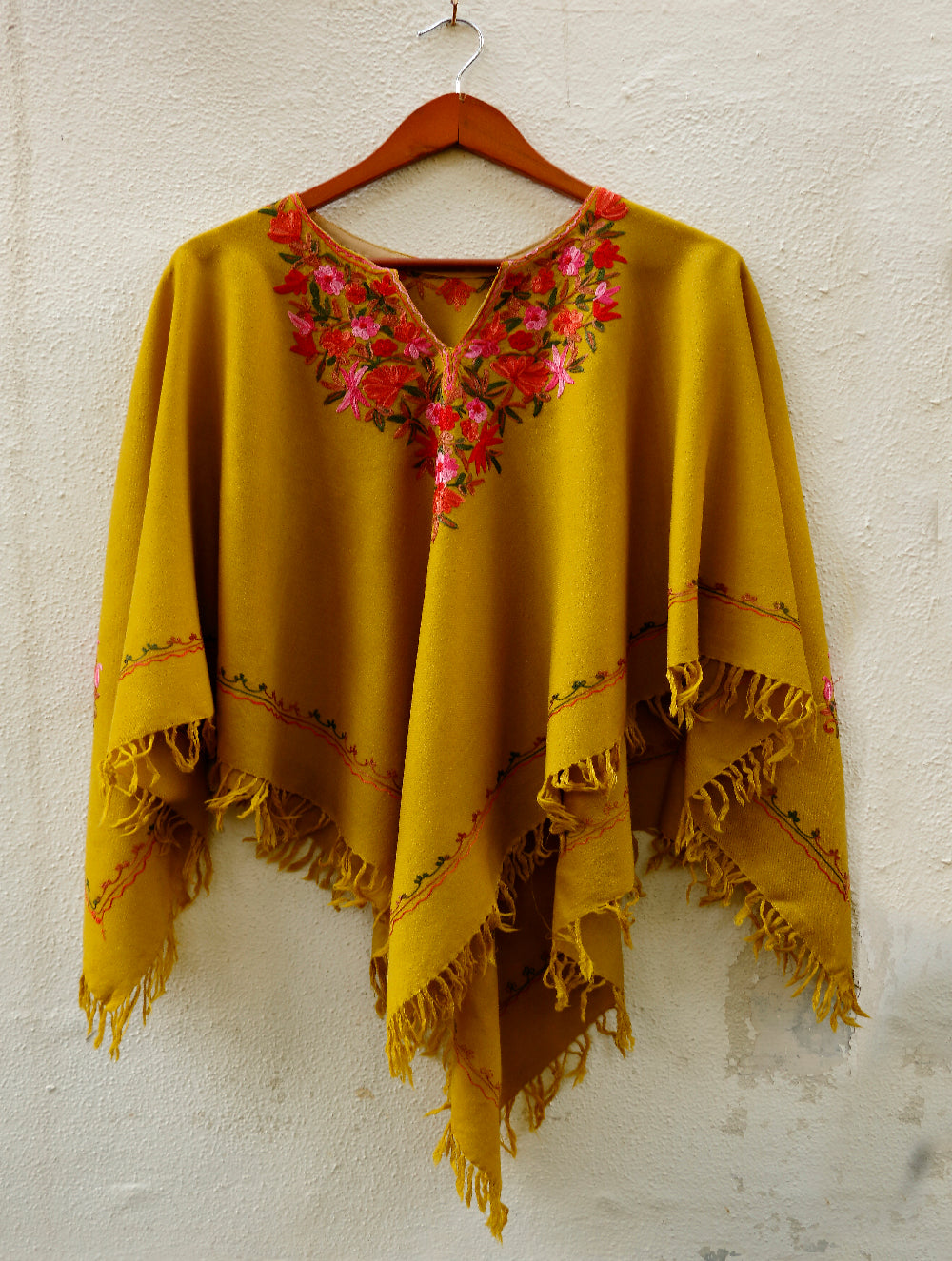 Kashmiri Embroidered Woollen Poncho – The India Craft House