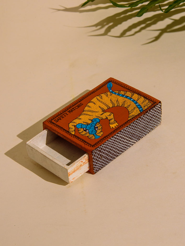 Madhubani Art - Painted Wood Match Box Curio
