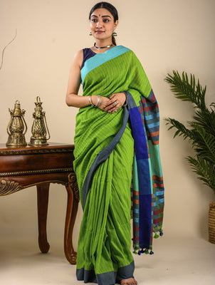 Bright Blue Soft Khadi Cotton saree - Balaram Saha