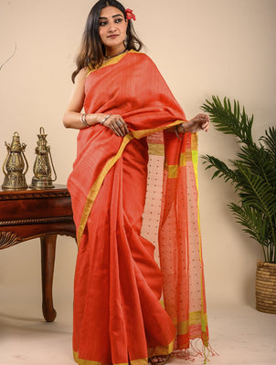 Khadi Soft Cotton Silk Saree in Off White and Red | South indian wedding  saree, Cotton saree, Silk sarees online