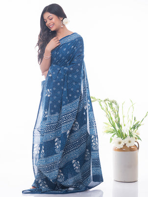 Indigo Print Saree Online | Dabu Printed Sari Online