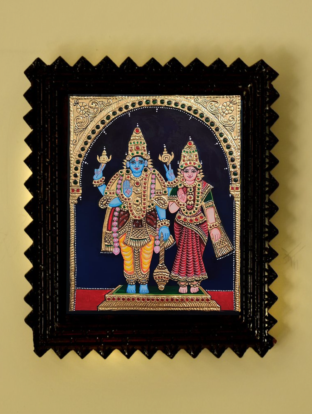 Buy Tanjore Painting In Chettinad Frame - Vishnu Lakshmi Online