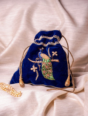 Buy Zardozi and Resham Embroidered Evening Potli Bag - Green Ornate Online