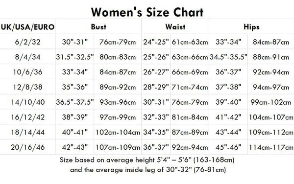 Size Chart for Gill Women's products.