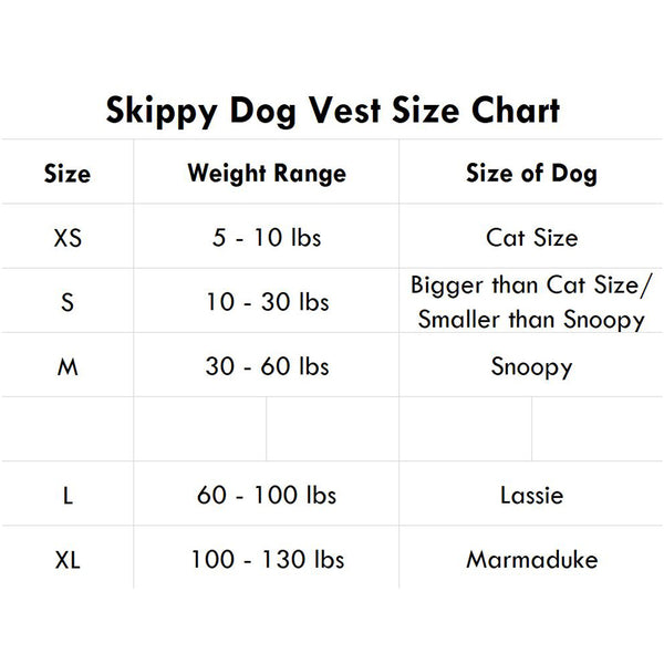 Size chart for dogs.